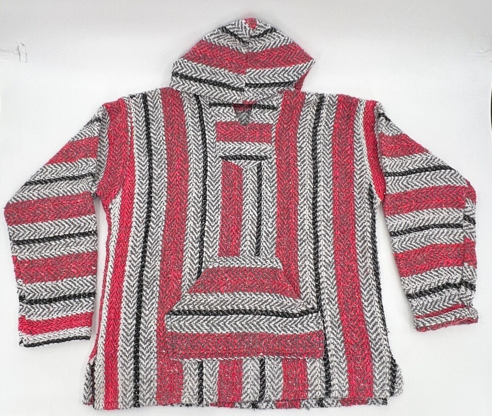 Poncho Wrap Adult Extra Large Multicolor Striped Pullover Long sleeve Hooded
